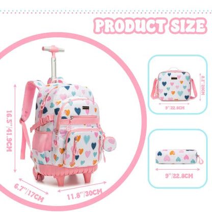 Meetbelify Rolling Backpack for Girls Boys Backpacks with Wheels Kids Carry on Luggage for Girls Boys - color: White Love