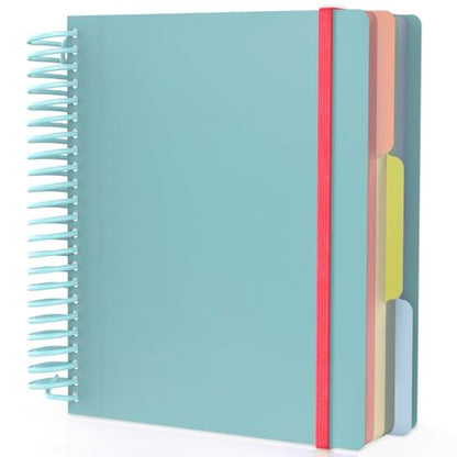 EUSOAR 3 Subject Spiral Notebook, 1 Pack A5 7.3" x 8.1" College Ruled Notebook with Pockets, Hardcover Women Notebook 240 Pages Thick Paper with Dividers for Work Office School Supplie-Light Blue - color: Light Blue, style: A5 Lined