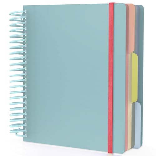 EUSOAR 3 Subject Spiral Notebook, 1 Pack A5 7.3" x 8.1" College Ruled Notebook with Pockets, Hardcover Women Notebook 240 Pages Thick Paper with Dividers for Work Office School Supplie-Light Blue - color: Light Blue, style: A5 Lined