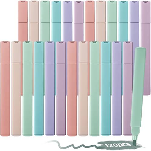 Marspark 120 Pcs Highlighters Bulk Chisel Tip Aesthetic 6 Assorted Colors No Bleed Cute Soft Bohemian Color Marker Pens for Journal Planner Notes School Study Office Supplies (Boho Color) - color: Boho Colors