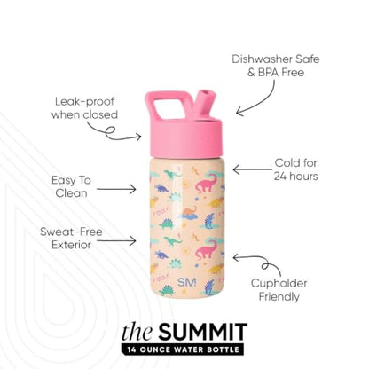 Simple Modern Kids Water Bottle with Straw Lid | 14oz Insulated Stainless Steel Kids Tumbler & Spill Proof Toddler Cup for School, Girls, Boys | Summit | Dinosaura - color: -Dinosaura, size: 14 Ounces