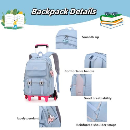 ZHANAO Rolling Backpack Luggage BookBag with Wheels Trolley Bag Wheeled Travel Backpack for Girls & Boys Trolley Bag - color: Purple, size: 2-wheel