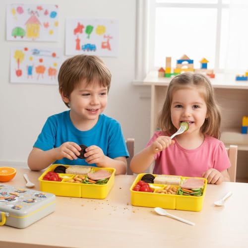 rockpapa Chill Bento Box for Kids- Large 5.5 Cups Lunch Box with Ice Pack - 5 Compartments, BPA-Free, Leak Proof, with Utensils & Portable Handle, Microwave/Dishwasher Safe (Grey Constr Trucks) - color: Grey Constr Trucks
