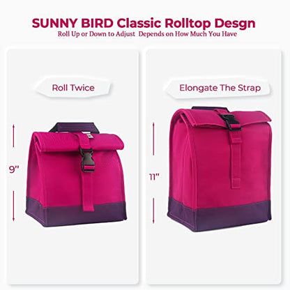 SUNNY BIRD Insulated Lunch Bag Rolltop Lunch Box (Purple) - color: Purple