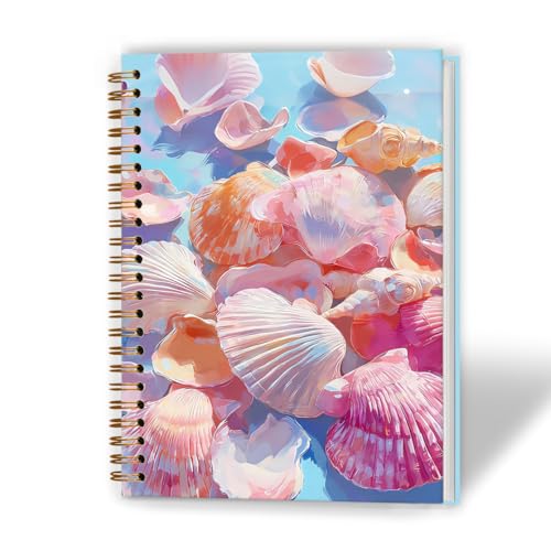 XUNLURY Pink Seashell Beach Notebook, Pastel Coastal Beach Aesthetic Journal, Seashell Gifts Journal, Gifts for Beach Lovers Hardcover Spiral Notebooks, 5.5x8.3 Inch - color: Color_Ff