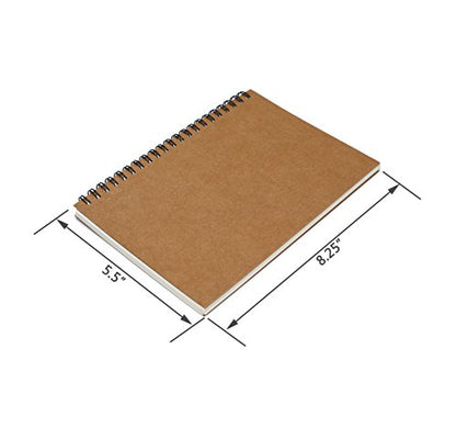 TWONE Soft Cover Spiral Sketchpad Notebooks - Pack of Three - 8.25 inches by 5.5 inches - 100 Pages, 50 Sheets - Perfect for Travel A5 Blank - color: Kraft Cover