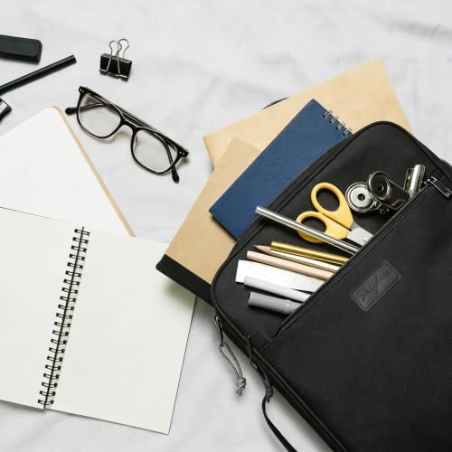 SKYDUE Zipper Binder with Handle, 1.5 Inch 3 Ring, Black | 550-Sheet Capacity, 5-Tab Dividers Expanding File Folder with Pockets, Cute Organizer Storage for School Supplies - color: Black