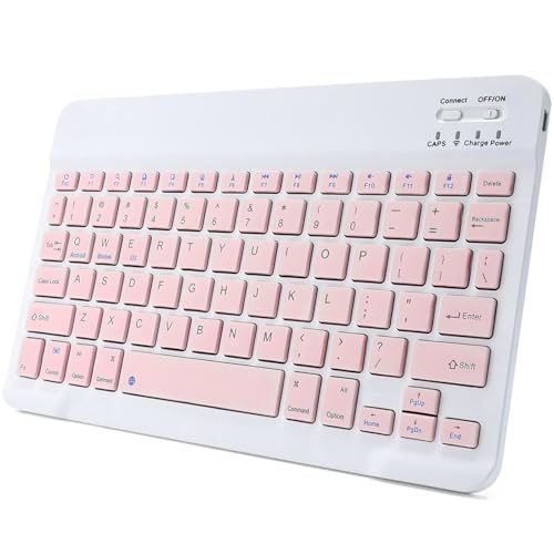 Bluetooth Keyboard for iPad, Rechargeable Slim Portable Wireless Keyboard for iPad Tablets, Compatible for All iOS/Windows/Android System Devices-Pink - color: Pink