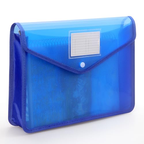 Tamaki Plastic Expanding File Folder, Fit Letter/A4 Size, Blue, 1 Pack | Transparent envelopes with Snap Closure, No Dividers, Large Capacity - color: Blue
