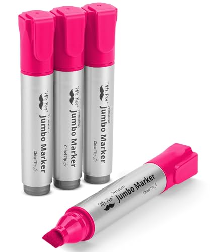 Mr. Pen- Jumbo Permanent Markers, 4 Pack, Pink, Chisel Tip, Wide Tip, Large | Thick Permanent Markers for Canvas, Posters Board, Fabric, Window, Glass, Wood, Waterproof, Quick Dry - color: Pink