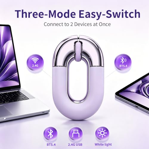Travel Mouse Purple Wireless Mouse for Laptop Bluetooth Silent Mouse | Rechargeable Portable Cute Donut Mice Dual Mode & 2.4G, 1200 DPI for Mac, iPad, PC - color: Purple
