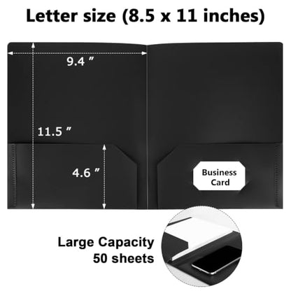 HABGP 6 Pack Black File Folders with Pockets and Business Card Slot, Letter Size Plastic 2 Pocket Folders for Documents, Office Filing Cabinet Folders, School Supplies for College Students - size: 6 Pack Black