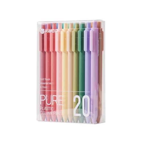 Kaco PURE Gel Pens 20 Color Ink Assorted 0.7 mm, Medium Point, Aesthetic Cute Stationery Pens for Journaling Pens (20 Assorted Ink - Version1) - color: 20PCS Multicolor Macaron 0.7mm