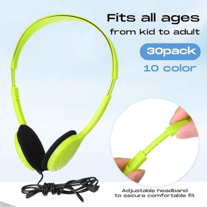 Yunsailing 30 Pack Bulk Over Ear Headphones Set On Ear Headsets Earphones with Adjustable Headband and 3.5mm Plug for Group Learning, Computer Lab, Library, Online Lesson (Macaron Color) - color: Macaron Color