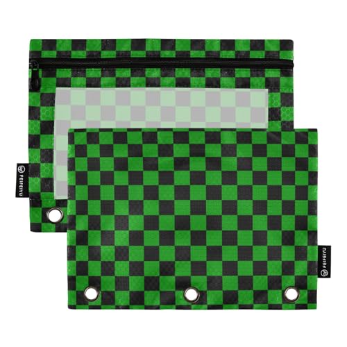 Binder Pouches,Green Black Checkerboard Pencil Pouch for 3 Ring Binder 2 Pack Clear Pencil Bag with Zipper for Office School Supplies - color: Multicolored 2