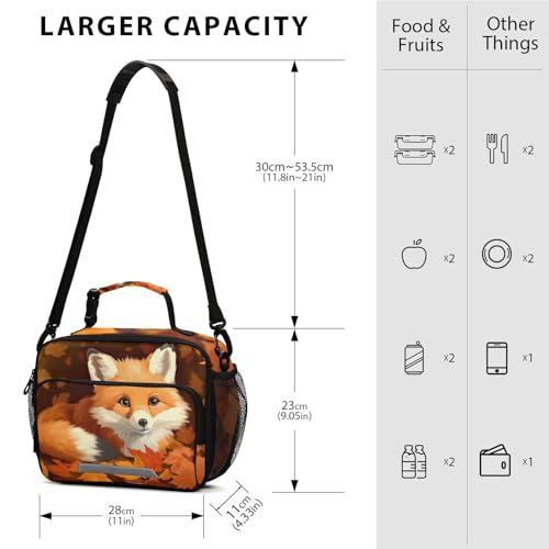 Fox Maple Leaves Kids Lunch Box Insulated Lunch Bags Cooler Tote Bag with Removable Shoulder Strap for Boy Girl Student 20848305 - color: Fox