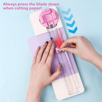 4-in-1 Paper Trimmer, 4Style Multi-Function Scrapbooking Tool with Dial Blades of Straight, Wave, Dotted, Perforated, Creasing, 9" Craft Paper Cutter for Cutting Carstock,Coupons,Photos,Scrapbook Card - color: Pink