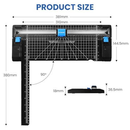 Paper Cutter, 12 Inch Rotary Trimmer, 5 Blades 4 Functions, Up to 6 Sheets Cut, with 2 Reversible Cutting Mats, Black Patent for Cardstock Scrapbooking