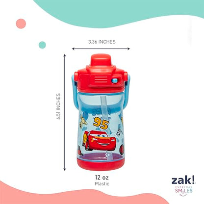Zak Designs Disney Pixar Cars Beacon Kid Water Bottle for Travel or At Home, 12oz Plastic is Durable and Leak-Proof with Liquid Lock Spout, Cover, Carry Handle, Protective Base (Lightning McQueen) - color: Disney Pixar Cars (Lightning McQueen)