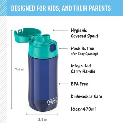 THERMOS FUNTAINER 16 Ounce Plastic Hydration Bottle with Spout, Navy - color: Navy