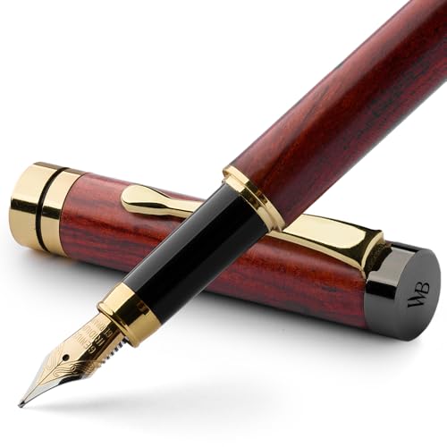 Wordsworth & Black Bamboo Wood Fountain Pen Set for Writing, Medium Nib | Rosewood, Gift for Men Women, German Iridium 18K Gilded, Calligraphy Journaling, Converter + 6 Cartridges, Refillable - color: Rosewood, style: Medium Nib