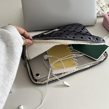 Coquette Aesthetic Laptop Sleeve for Notebook 13 14 Inch - Puffy Quilted Computer Case with Cute Polka Dots, Cute Protective Sleeve Bag Accessory - color: Grey-Polka Dot