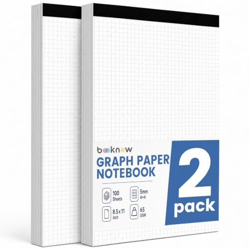 BOOKNOW Graph Paper Legal Pad 2-Pack, 8.5"x11", 4x4 Quad Ruled, 100 Sheets | White 65gsm Paper, Perforated Top Edge, Bleed-Resistant FSC Paper, for Back to School, Office, Math, Drafting, Drawing