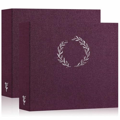 Lanpn 2 Packs Photo Album Scrapbook 12x12, Linen Cover Wreath Design Top Load 3 Ring Folder Binder Photobook Photo Book 12 x 12 inch with 30 Plastic Sleeves 60 Pages Purple - color: Purple, size: 12x12"/2PK