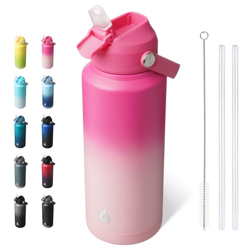 BJPKPK Water Bottle with Straw Lid, 32oz Vacuum Insulated Water Bottles, Metal Stainless Steel Thermo for Sports, Travel, BPA Free Leak Proof Thermo, Cups, Flasks, Tumblers,Cherry - color: Cherry, size: 32 Ounces