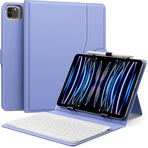 MoKo Universal Tablet Case with QWERTY Keyboard for 9",9.7",10.1",10.2",10.4",10.5",10.9" Tablet, with Removable Wireless Bluetooth Keyboard&Pen Holder for iPad, Samsung, Fire, Pixel, Other, Lavender - color: Lavender