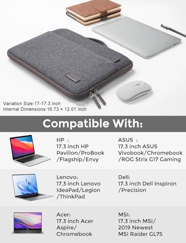 DOMISO 17.3 inch Laptop Case Sleeve Protective Cover Compatible with 17.3 inch HP Pavilion Envy 17/Lenovo IdeaPad/Acer/ASUS/Dell/Alienware/LG Gram,Water Resistant Computer Bag with Handle,Dark Grey - color: Dark Grey, size: 17"