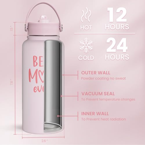 SANDJEST Mom Water Bottle, Best Mom Ever Bottles 32oz Stainless Steel Insulated with Lid, Gifts for Moms from Daughter Son, Gifts for Mother's Day Christmas Birthday - color: Mom 2