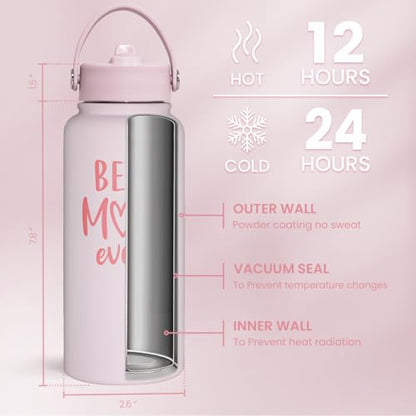 SANDJEST Mom Water Bottle, Best Mom Ever Bottles 32oz Stainless Steel Insulated with Lid, Gifts for Moms from Daughter Son, Gifts for Mother's Day Christmas Birthday - color: Mom 2