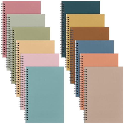 Fuutreo 12 Pcs Spiral Notebook for Work A5 8.3 x 5.7 Inch College Ruled Spiral Journal Notebook Kraft Cover Ruled Paper, 12 Color, 60 Sheets, 120 Pages for Office School(Grad Gray,Classic) - color: Grad Gray