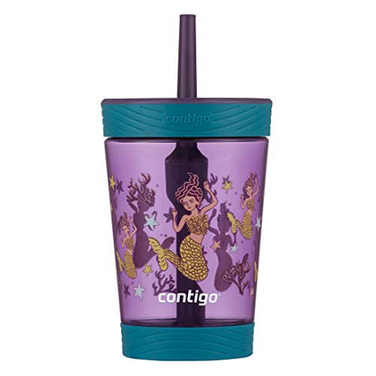 Contigo Kids Spill-Proof 14oz Tumbler with Straw and BPA Free Plastic - color: Eggplant/Mermaids, size: 14 Ounces