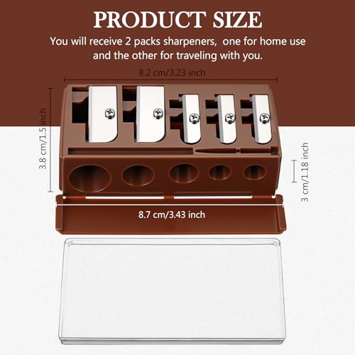 Honoson 2 Pcs 5 Hole Cosmetic Long Point Manual Pencil Sharpener with Plastic Lid Makeup Eyeliner Pencil Sharpener (Brown) - color: Brown