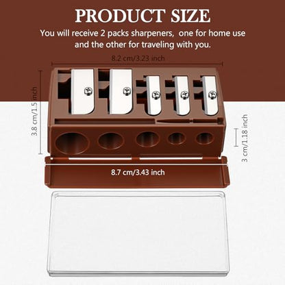 Honoson 2 Pcs 5 Hole Cosmetic Long Point Manual Pencil Sharpener with Plastic Lid Makeup Eyeliner Pencil Sharpener (Brown) - color: Brown