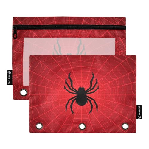 Binder Pouches,Spider Web Cobweb Halloween Pencil Pouch for 3 Ring Binder 2 Pack Clear Pencil Bag with Zipper for Office School Supplies - color: Multicolored 5