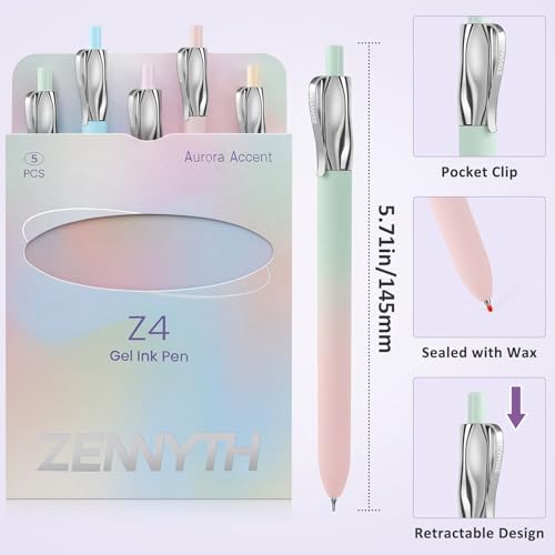 Solati Premium Gel Pens, 5-Pack Retractable 0.5mm Black Ink Pens, Luxury Aesthetic Fluid Design, Smooth Quick-Dry Writing Pens for Journaling, Note-Taking, Office, School Supplies (Z4 5PCS Aurora) - color: Z4 5PCS Aurora