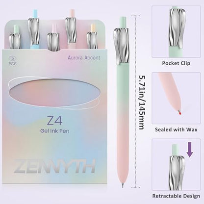 Solati Premium Gel Pens, 5-Pack Retractable 0.5mm Black Ink Pens, Luxury Aesthetic Fluid Design, Smooth Quick-Dry Writing Pens for Journaling, Note-Taking, Office, School Supplies (Z4 5PCS Aurora) - color: Z4 5PCS Aurora