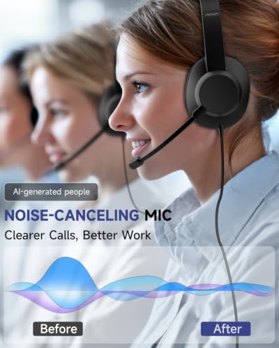AOC USB Headset with Microphone for PC, Over-Ear Wired Headphones with Mic, Noise-Cancelling Boom, 40mm Audio Drivers, USB-A/C Compatibility for Office, Call Centers & Online Meetings (Black)