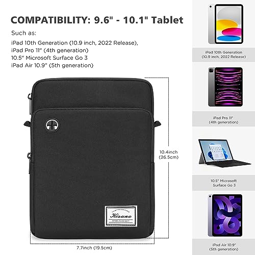 KIZUNA Tablet Sleeve Case 10 Inch Water Resistant Shoulder Messenger iPad Bag for 9.7" 10.5" 11" iPad Pro M2/10.9" iPad A14 Air 5/10.5" Surface Go 3/10.5" Samsung Galaxy Tab A S6/Huawei,Black - color: Black