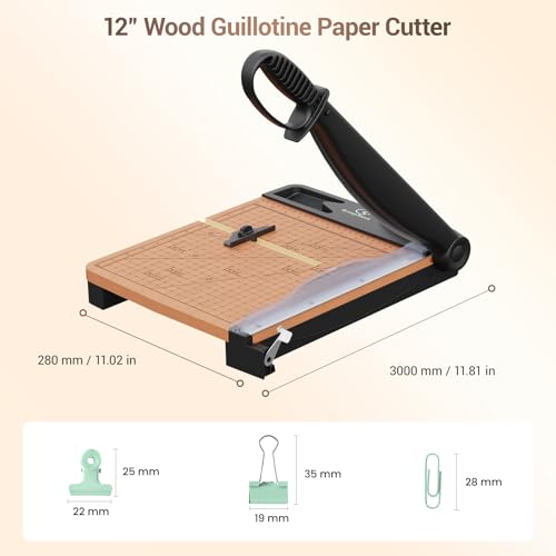 12 Inch Heavy Duty Paper Cutter, Wood Guillotine Paper Cutter & Paper Trimmer, 30 Sheets Capacity Paper Cutting Board for Classroom, Crafting, Cardstock Black - color: Black Gray