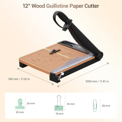 12 Inch Heavy Duty Paper Cutter, Wood Guillotine Paper Cutter & Paper Trimmer, 30 Sheets Capacity Paper Cutting Board for Classroom, Crafting, Cardstock Black - color: Black Gray