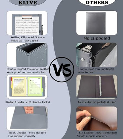 3 Ring Binder 1 Inch, Leather Binders with Clipboards, with 10 Pocket Divider(Grey, Letter Size) - color: Grey