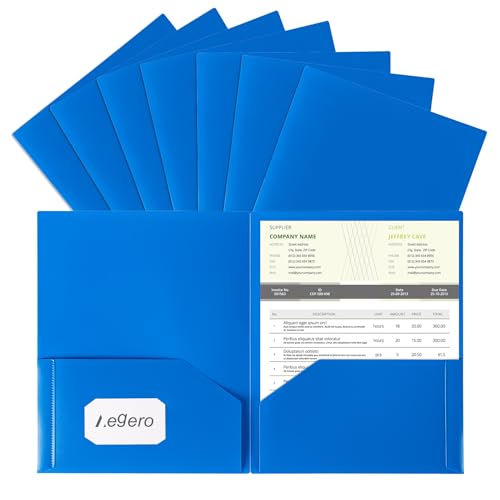 Aegero Plastic Folders with Pockets (7 Pack, Blue) | Durable Heavy Duty File Folders with Business Card Slot, 2-Pocket Folder for Schoolwork & Office,Letter Size - color: Blue, size: 1 Set（7pack）