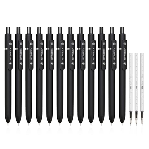 STAGEEK Black Gel Pens GX3, 12Pcs Fine Point Smooth Writing Pens with 3 Extra Refills, Quick Dry Black Ink Pens for Journaling, Office, Note Taking, School Supplies, Nurse Aesthetic(Black) - color: Black