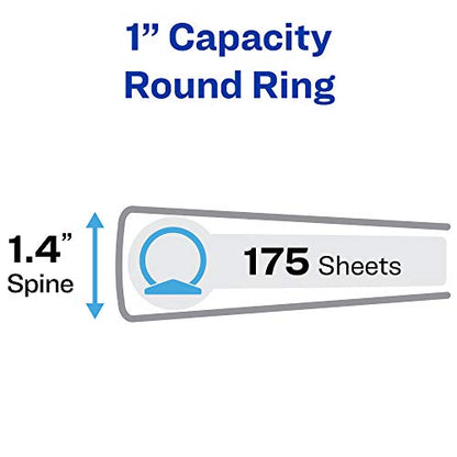 Avery Mini Durable View 3 Ring Binder, 1 Inch Round Rings, 1 White Binder (17116) (Pack of 12) - size: 1" (Pack of 12)
