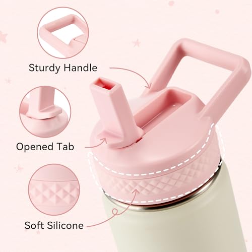 Fijinhom 12 oz Kids Water Bottle, Toddler Water Bottle with Straw, Boys&Girls Bottle for School, 304 Stainless Steel Vacuum Insulated Bottle for Kids, BPA-Free, Leak-Proof, Milky White - color: Milky White