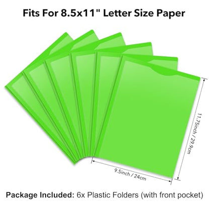 Briartw Heavy Duty Plastic Pocket Folder with Prongs for Letter Size Paper - 6 Pack Light Green File Folder with Clear Front Pocket - 2 Pockets and 3 Prongs,As Well As 2 Card Slots - Pocket Folders - color: Light Green